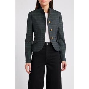 New Rag & Bone Slade Plaid Crop Wool Blend Blazer In Green Multi Size 10 $598